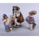 A pair of Lladro figures, Mexican children, and another figure of a young girl with ducks