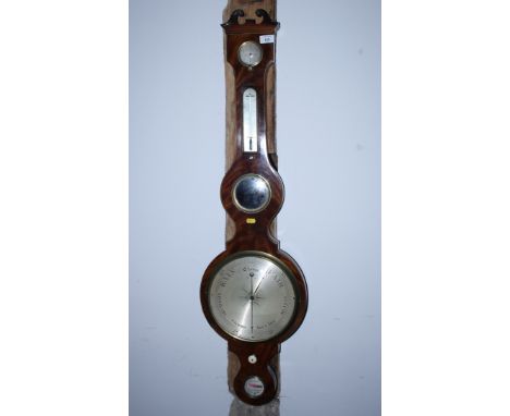 A Regency barometer, thermometer and hygrometer, in mahogany and inlaid case, by Ortelli