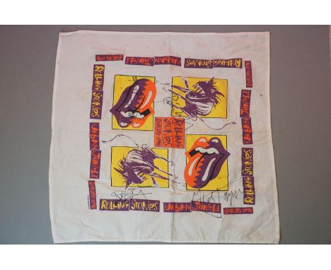 Autographed Music Memorabilia - The Rolling Stones - 1990 Urban Jungle handkerchief signed by Ronnie Wood, Mick Jagger, Keith