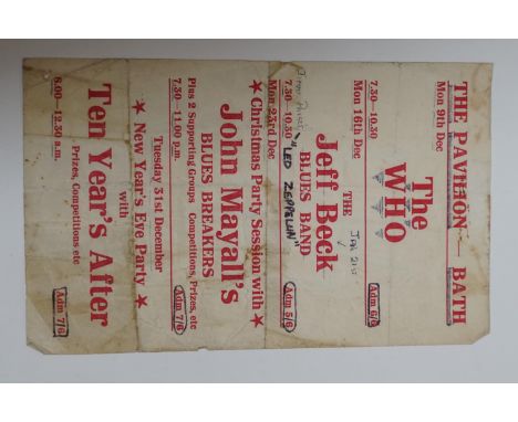 Music Memorabilia - Bath Pavilion flyer covering the period from Monday 9th December 1968 through to New Years Eve, featuring