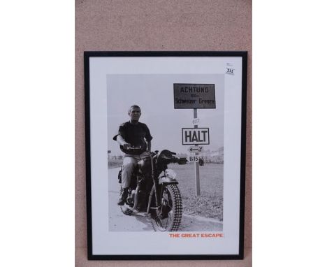 Film Memorabilia - Steve McQueen framed &amp; glazed The Great Escape poster / print well presented in good condition. Approx