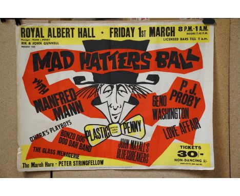 Music Poster - Original UK Quad poster for 1967 The Mad Hatters Ball on 1st March featuring The Manfred Mann, John Mayall's B