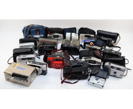 Eighteen vintage film compact cameras to include an Olympus Trip MD3, a Konica Z-UP 120 and a Kodak Advantix C450 