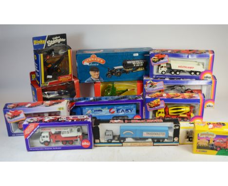 A large collection of boxed diecast models, to include Siku, Corgi Classics, Dinky and a Dibnahs Choice steam engine with tra