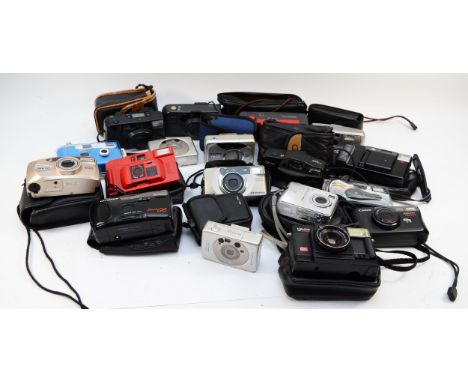 Eighteen vintage film compact cameras to include an Olympus 1100 AF, a Canon Sureshot Telemax and a Canon Ixus Z50