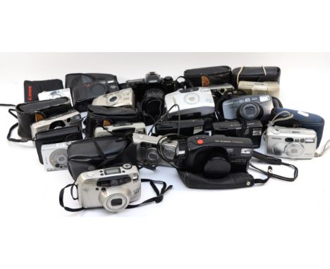 Seventeen vintage film compact cameras to include an Olympus AF-10, a Pentax Espio 928m and a Pentax MZ-10