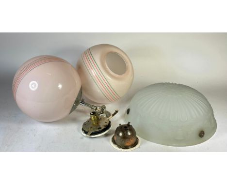 Two mid 20th Century hanging glass globe lamp shades, with a striped design. Together with an early 20th Century hanging fros
