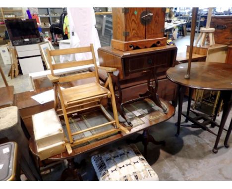 Mixed  furniture including a twin pedestal leather topped table. Not available for in-house P&amp;P 