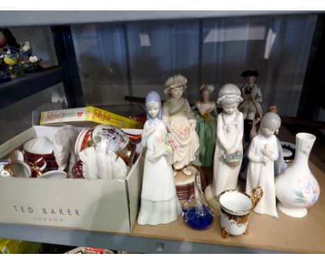 Collection of mixed ceramics including Nao and Aynsley and a glass swan paperweight. Not available for in-house P&amp;P 