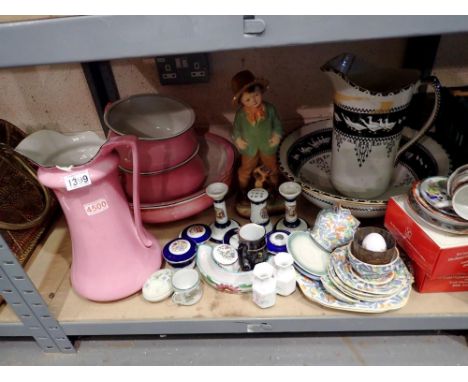 Quantity of mixed ceramics and glass including Wedgwood Jasperware a ceramic dressing table set etc. Not available for in-hou