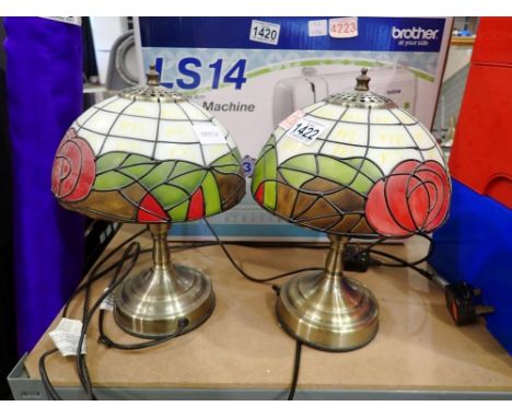 Pair of Tiffany style table lamps with Bakelite shades. All electrical items in this lot have been PAT tested for safety and 