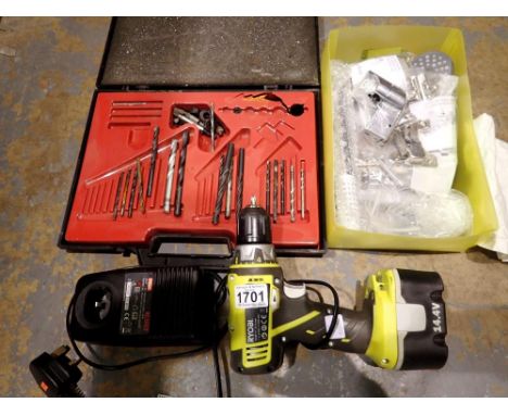 Ryobi drill, drill bits and other tools. All electrical items in this lot have been PAT tested for safety and have passed. Th