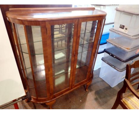 Walnut three shelf glazed cabinet. Not available for in-house P&amp;P 