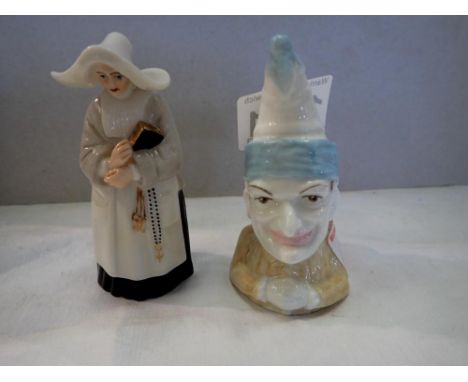 Two Royal Worcester candle snuffers, Nun and Mr Punch. largest H: 10 cm. Not available for in-house P&amp;P 
