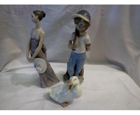 Three Lladro and Nao figurines. Not available for in-house P&amp;P 