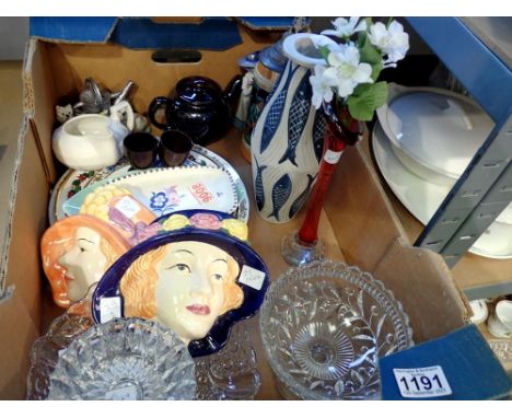 Quantity of mixed glass and ceramics including Poole, bakerlite egg cups and a brown Betty tea pot etc. Not available for in-