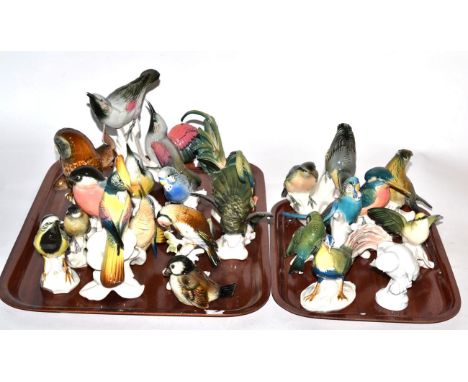 A group of Karl Ens, Goebel, Meissen and other porcelain figures of birds (some damages) (two trays)