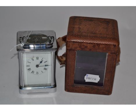 A chrome finished carriage timepiece, movement stamped R &amp; C for Richard &amp; Co, with outer travelling case 