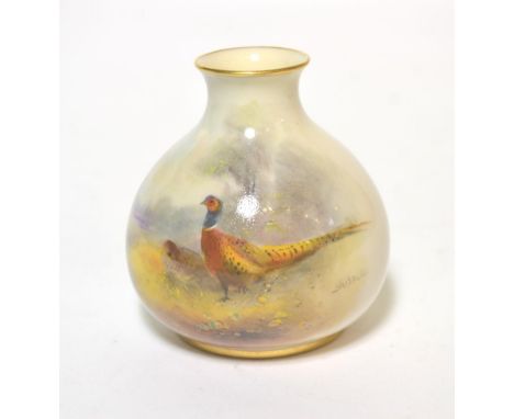 A Royal Worcester vase, painted with pheasants, shape no. 2491, signed Jas Stinton 