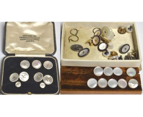 A part set of 15 carat gold enamel and mother of pearl dress studs and cufflinks together with various further assorted gold 