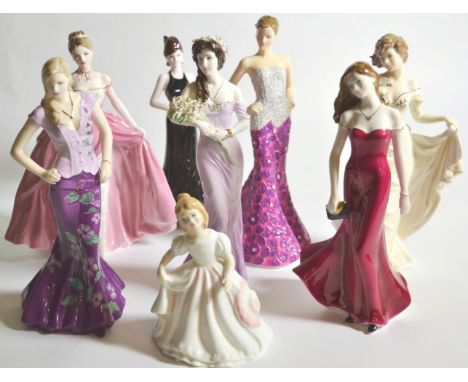 A group of eight Royal Doulton, Coalport and Royal Worcester figures, including limited edition examples 