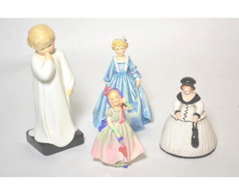 A Royal Worcester figure, shape 2620; another Royal Worcester figure Grandmother's Dress, shape 3081; and two Royal Doulton f