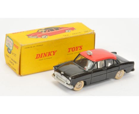 French Dinky 524 (24ZT) Simca Ariane "Taxi" - Black body, red roof, silver trim, roof box, chrome convex hubs with white tyre