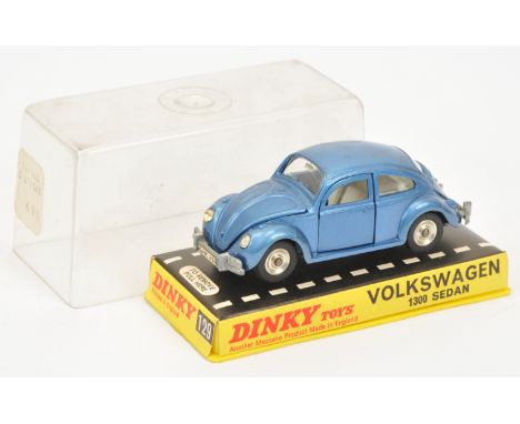 Dinky Toys 129 Volkswagen saloon (Beetle) - Steel blue body, chrome spun hubs - Good Plus still a bright example in a Good Pl