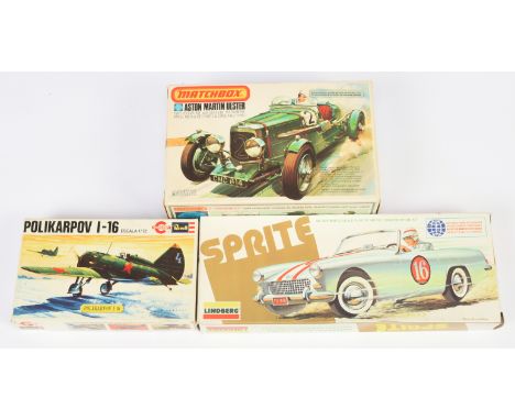 Plastic Kits Group Of 3 - (1) Matchbox PK-301 Vintage Bentley, (2) Lindberg 6071 Sprite and (3) Revell H-635 Polikarpov - con