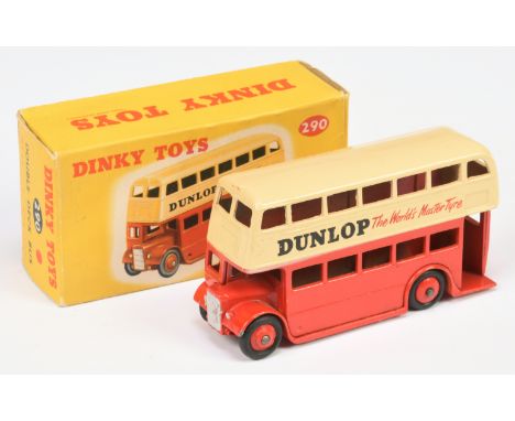 Dinky Toys 290 Double Decker Bus "Dunlop" - Two-Tone Cream and red including rigid hubs - Good including yellow and red carde