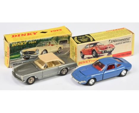 French Dinky Toys A Pair - (1) 516 Mercedes 230 SL - Grey, Cream hood and interior, silver trim and concave hubs - Good Plus 