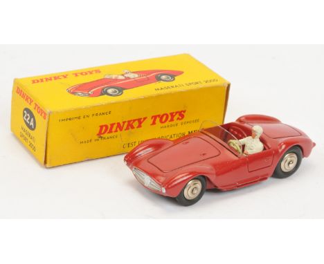 French Dinky 22A Maserati Sport 2000 - Red body, silver trim and chrome convex hubs - Good Plus in a Good yellow and red card