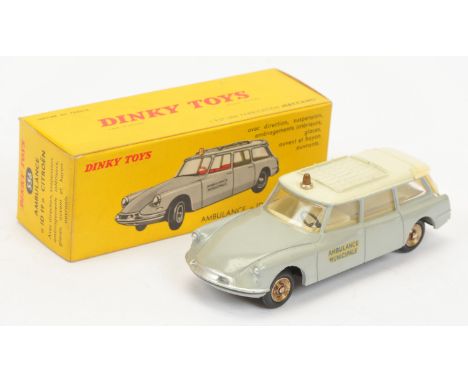 French Dinky Toys 556 Citroen ID19 "Ambulance Municipale" - Grey body, pale cream roof and rear tailgate, silver trim, roof l