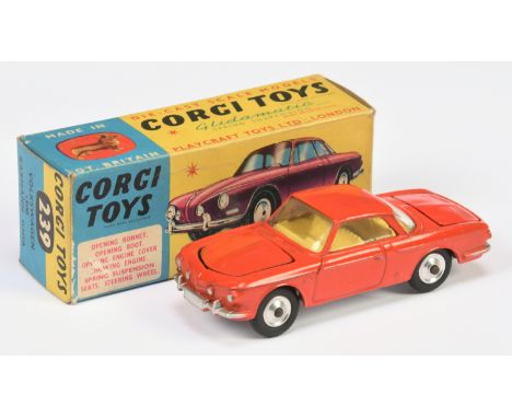 Corgi Toys&nbsp; 239 Volkswagen 1500 Karmann Ghia - Deep Orange body, yellow interior, silver trim, spun hubs and with luggag