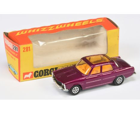 Corgi Toys 281 Rover 2000 - Metallic Purple body, yellow interior, chrome trim and Whizzwheels - Good Plus overall (couple of