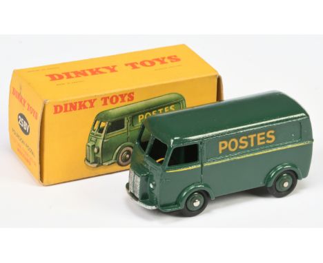 French Dinky Toys&nbsp; 25BV Peugoet "Postes" Van - Green, yellow trim,silver grille and front bumper, convex hubs -&nbsp; Ex