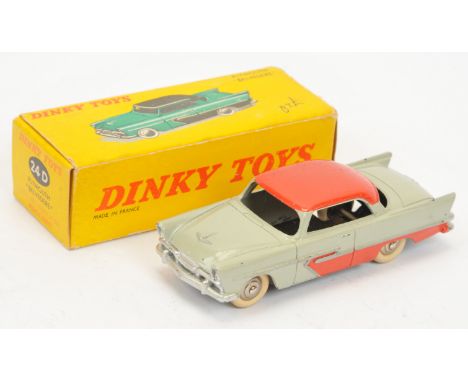 French Dinky Toys 24D Plymouth Belvedere - Two-Tone grey and orange, silver trim, chrome convex hubs with white tyres - Fair 