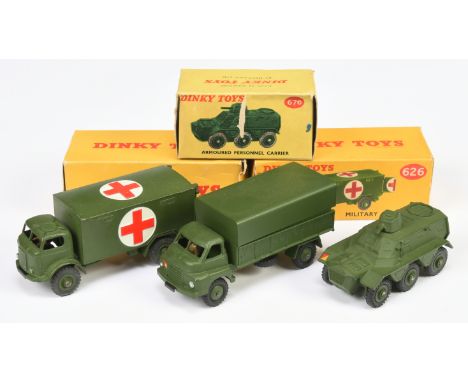 Dinky Toys Military A group Of 3 To Include - (1) 621 Austin Covered, (2) 626 Bedford "Ambulance", (3) 676 Armoured Personnel