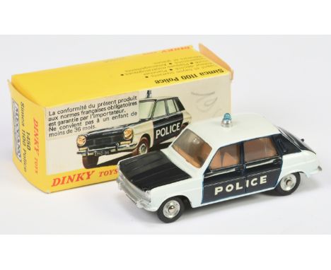 Spanish Dinky Toys 1450 Simca 1000 "Police" Car - white and blue body, light brown interior, silver trim, blue roof light and