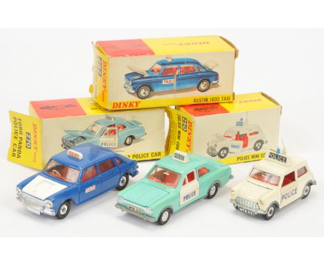 Dinky Toys Group Of 3 - (1) 250 Mini "Police" - Off White, spun hubs, (2) 270 Ford Escort "Police" Panda Car - Turquoise, whi