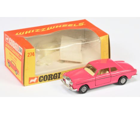 Corgi Toys 274 Bentley T Series - Pink body, cream interior, chrome trim, silver base and&nbsp; Whizzwheels - Good&nbsp; Plus