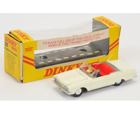 Dinky Toys 115 Plymouth Fury - White body, red interior with figures, grey tonneau, cast spun hubs and 2 X&nbsp; aerials - Go