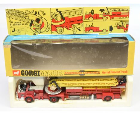 Corgi Toys 1143 Amerasian La France Aerial Fire Engine - Red including cast hubs, chrome platforms, yellow ladders with figur