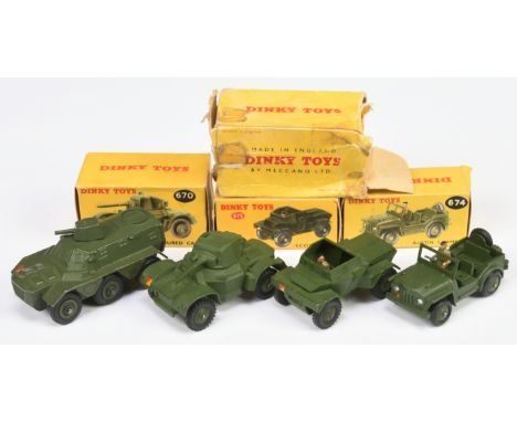 Dinky Toys Military A group Of 4 To Include - (1) 670 Armoured Car, (20673 scout Car, (3) 674 Austin Champ, (4) 676 Armored P