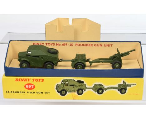 Dinky Toys Military 697 Field Gun Set To Include - Artillery Tractor with windows, Ammunition Trailer and Field Gun - all fin