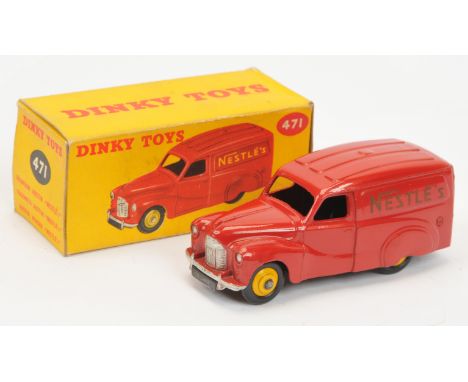 Dinky Toys 471 Austin Van "Nestle's" - Red body with silver trim, yellow rigid hubs - Good Plus in a Good&nbsp; yellow and re