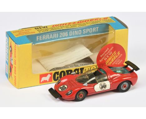 Corgi Toys 344 Ferrari 206 Dino Sport Racing Car - Red body, white doors, red-spot wheels and racing No.30 - Good Plus still 