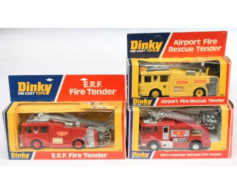 Dinky Toys A Group Of 3 - (1) 263 Airport Fire Rescue Tender - Yellow including hubs, (2) 266 ERF Fire Engine - Red including