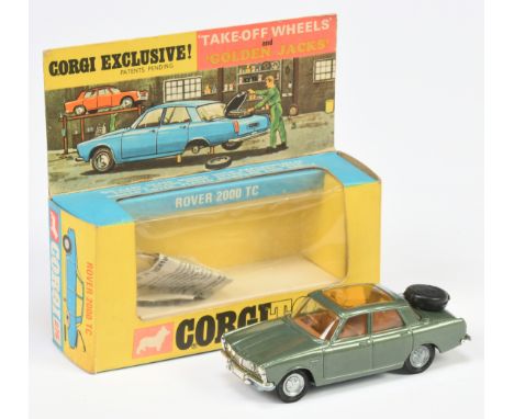 Corgi Toys 275 Rover 2000 TC - Green body, amber roof panel, brown interior, chrome trim,, grey base, Golden Jacks Take-Off W