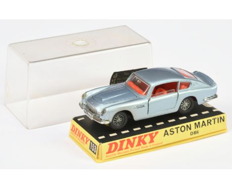 Dinky Toys 153 Aston Martin DB6 - Steel blue, red interior, chrome trim, cast wire wheels - Good Plus to Excellent in a Good 